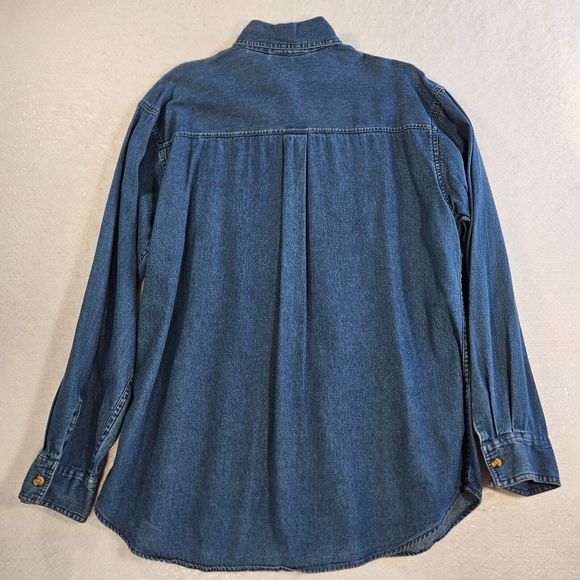 Vintage Casey & Max Women Denim Shirt Size M Blue Embroidered Floral Long Sleeve - Picture 3 of 14